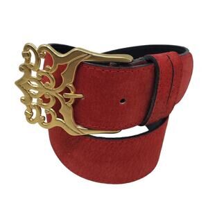 Vintage Elite Women Red Casual Gold Tone Buckle Belt Western Retro